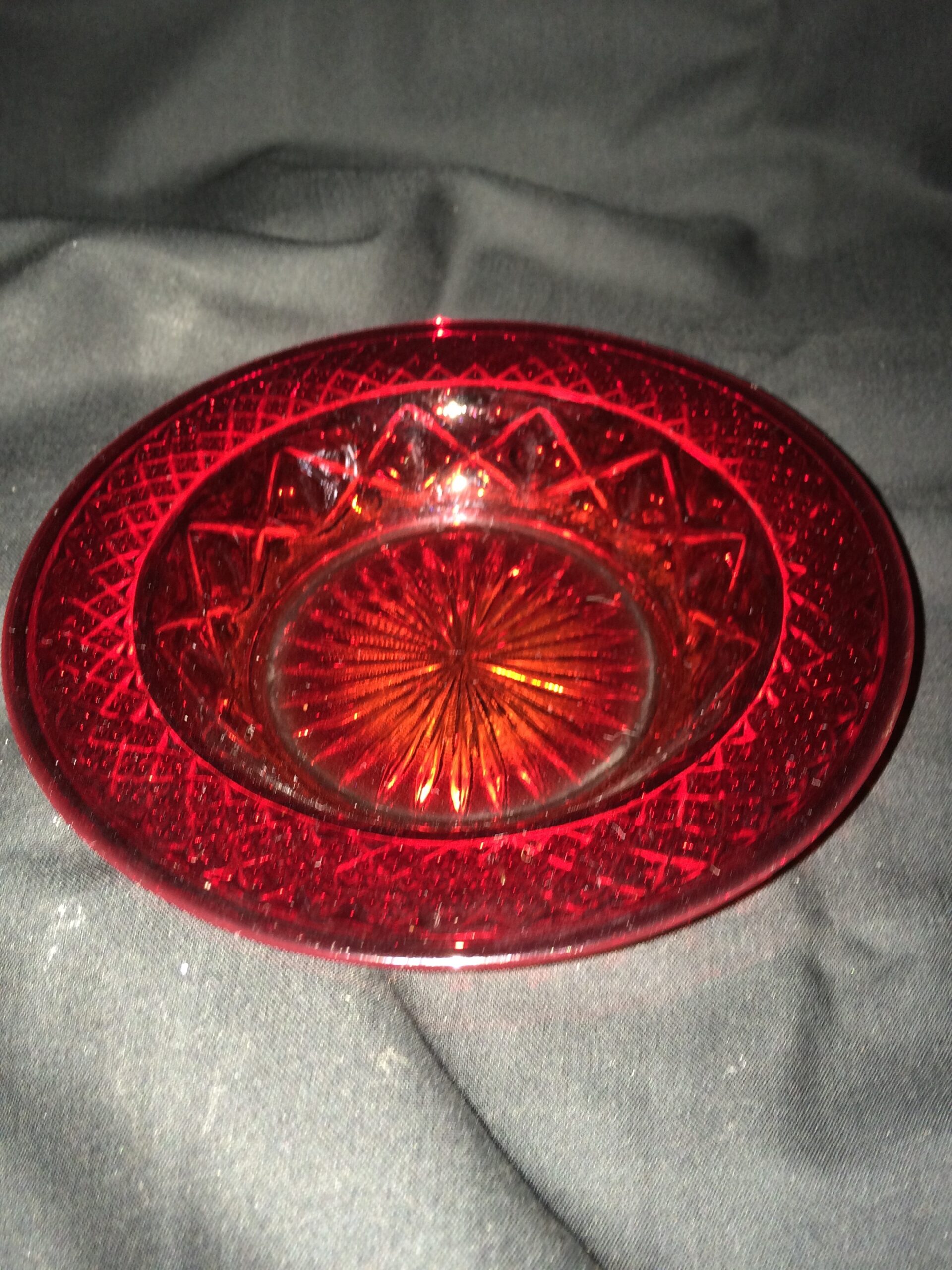 Ruby Red Glass Dish, Rimmed, Star design